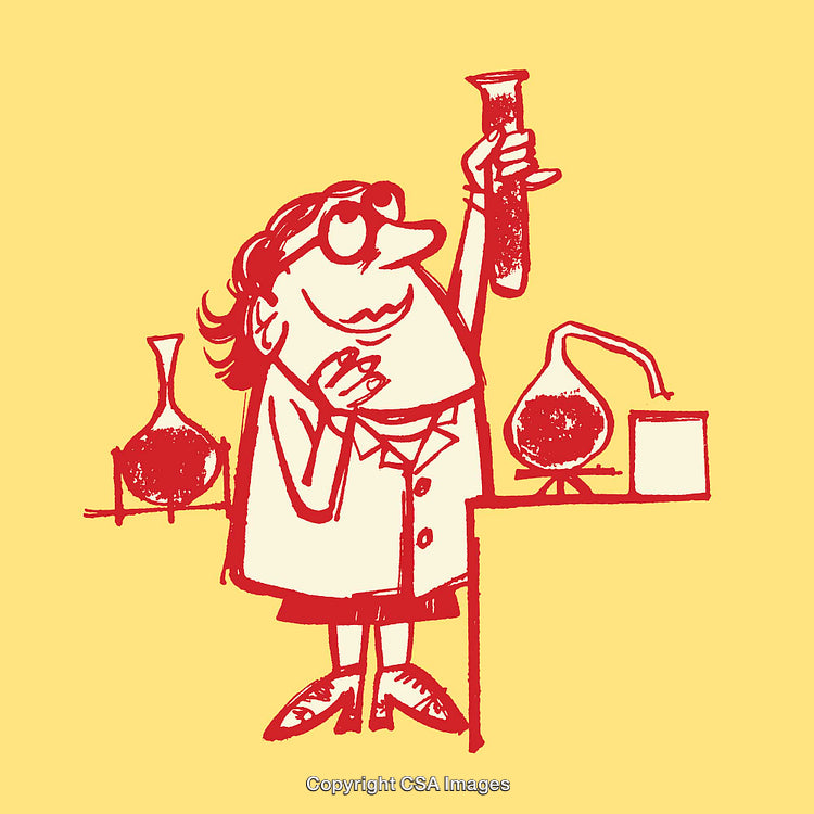 Cartoon Scientist Conducting Chemistry Experiment in Laboratory Setting