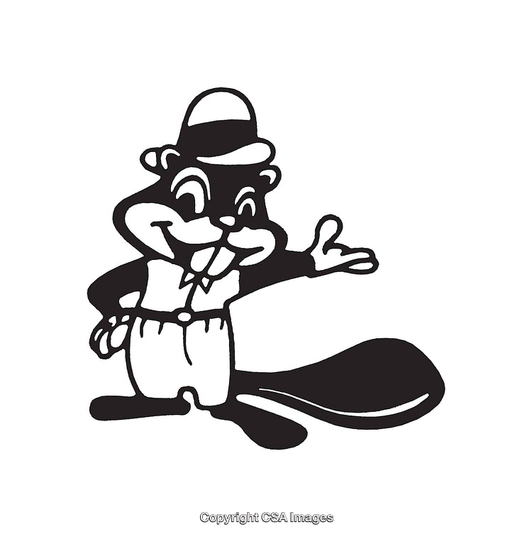Charming Cartoon Beaver in Black and White Line Art Illustration