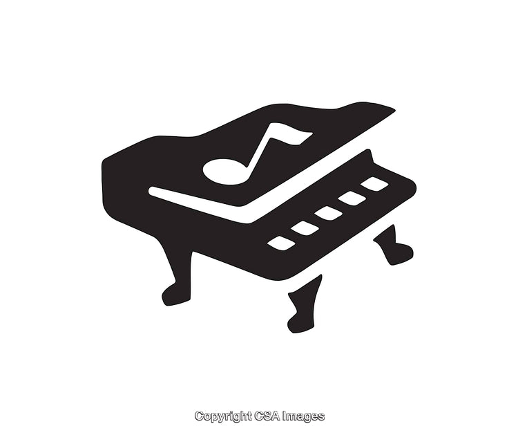 Black and White Illustration of a Musical Note on a Grand Piano
