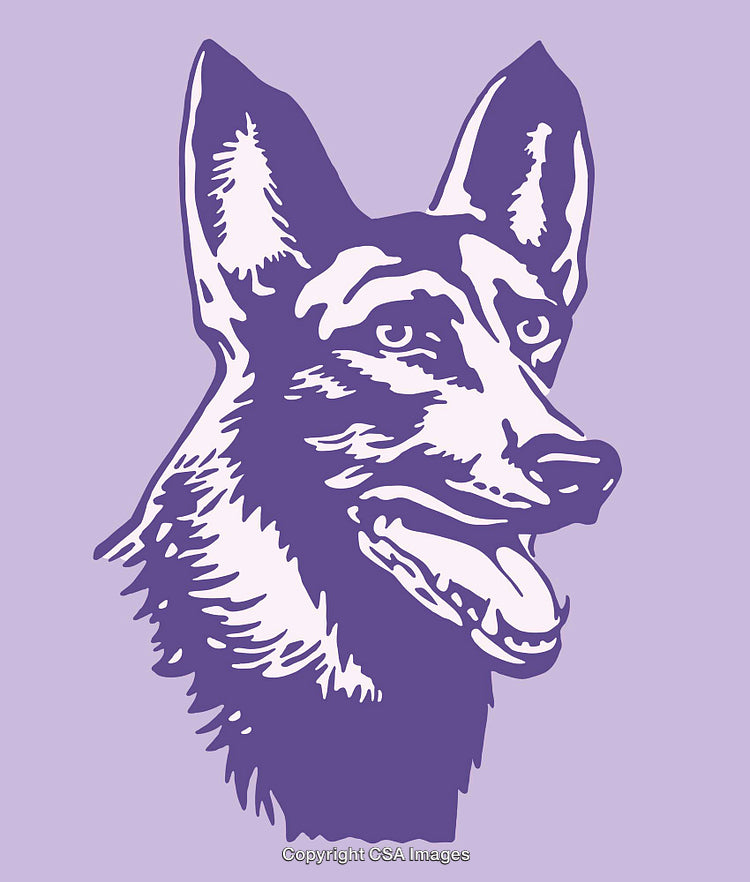 Purple Line Art Illustration of a German Shepherd Dog Head Profile