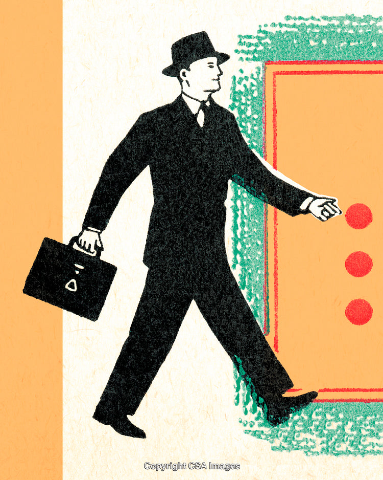 Vintage Businessman Walking Carrying Briefcase in Retro Illustrative Style