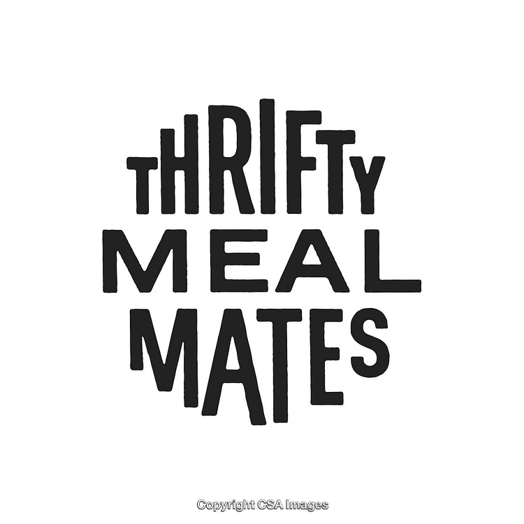 Thrifty Meal Mates Text Logo Featuring Bold Black Lettering