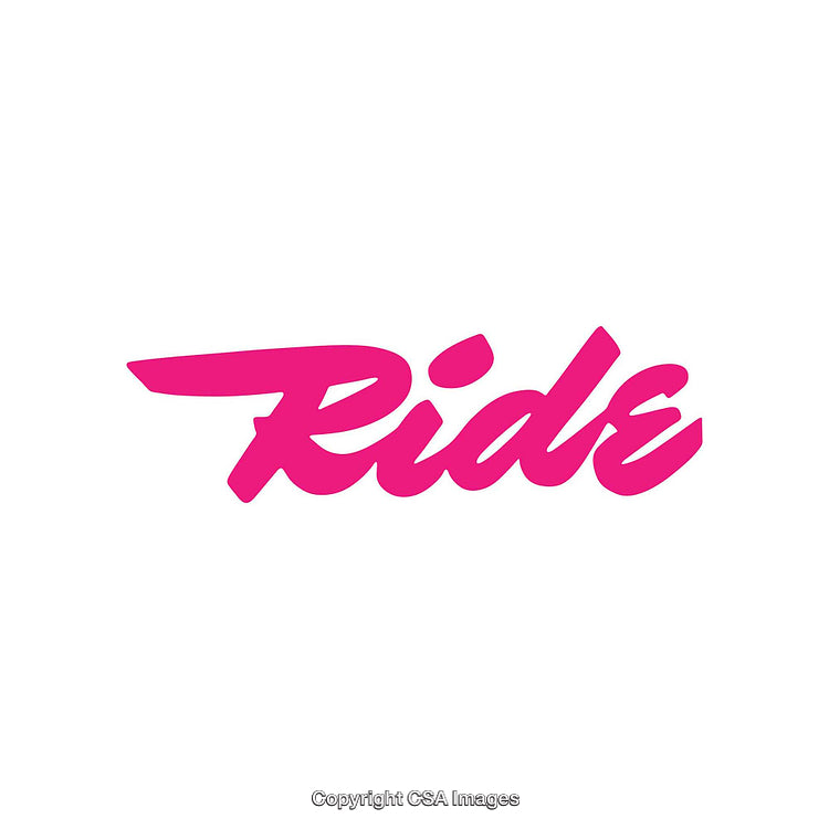 Vibrant Pink Calligraphy Featuring the Word Ride on White Background