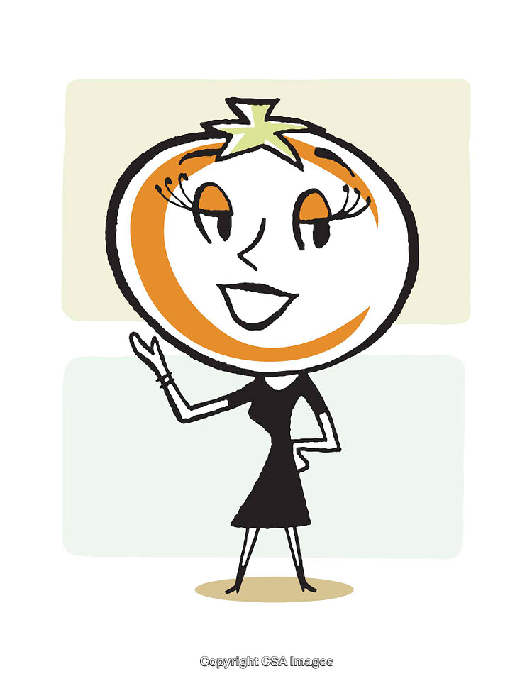 Smiling Tomato-Head Character in Retro Style Illustration