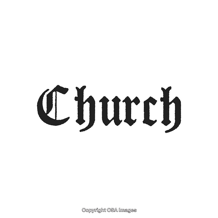 Classic Gothic Font Text Depicting the Word 'Church' on White Background