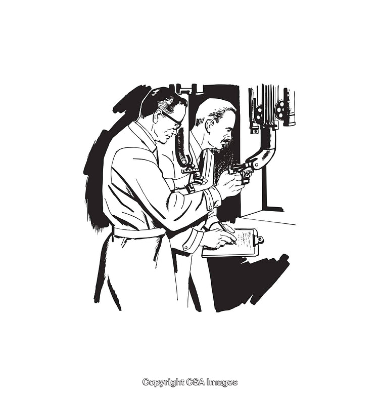 Retro Illustration of Two Men Working in an Industrial Setting