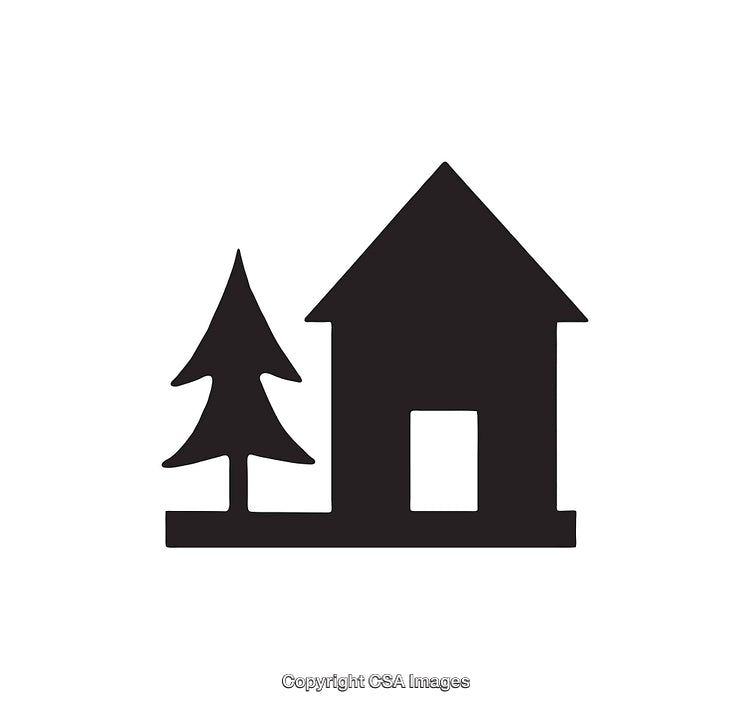Simple Black and White Icon of Home with Tree Silhouette