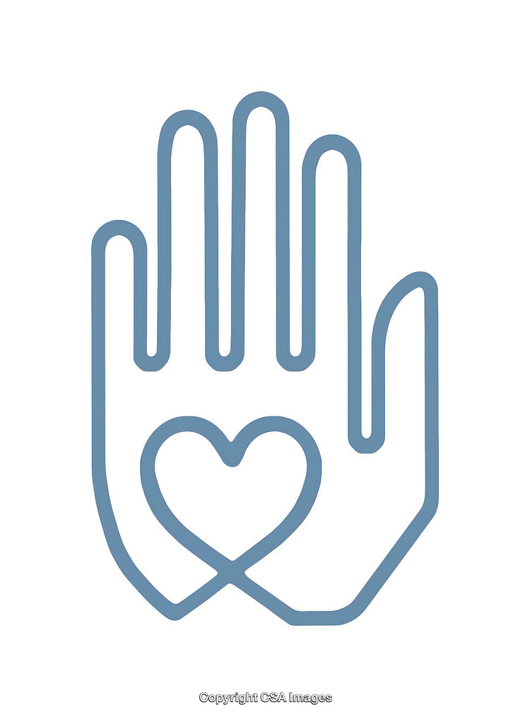 Outlined Icon of a Hand Holding a Heart Symbol of Care and Love