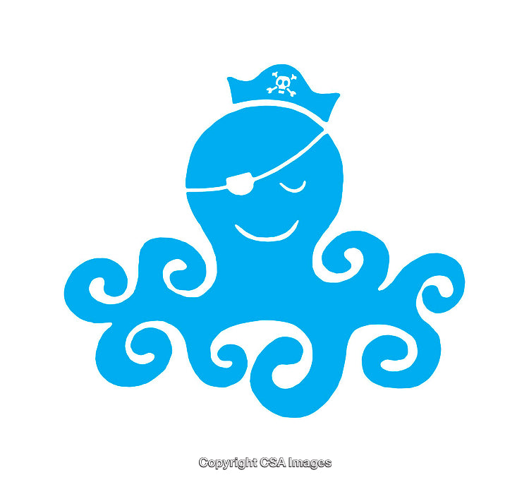 Blue Pirate Octopus Icon with Eyepatch and Pirate Hat Illustration