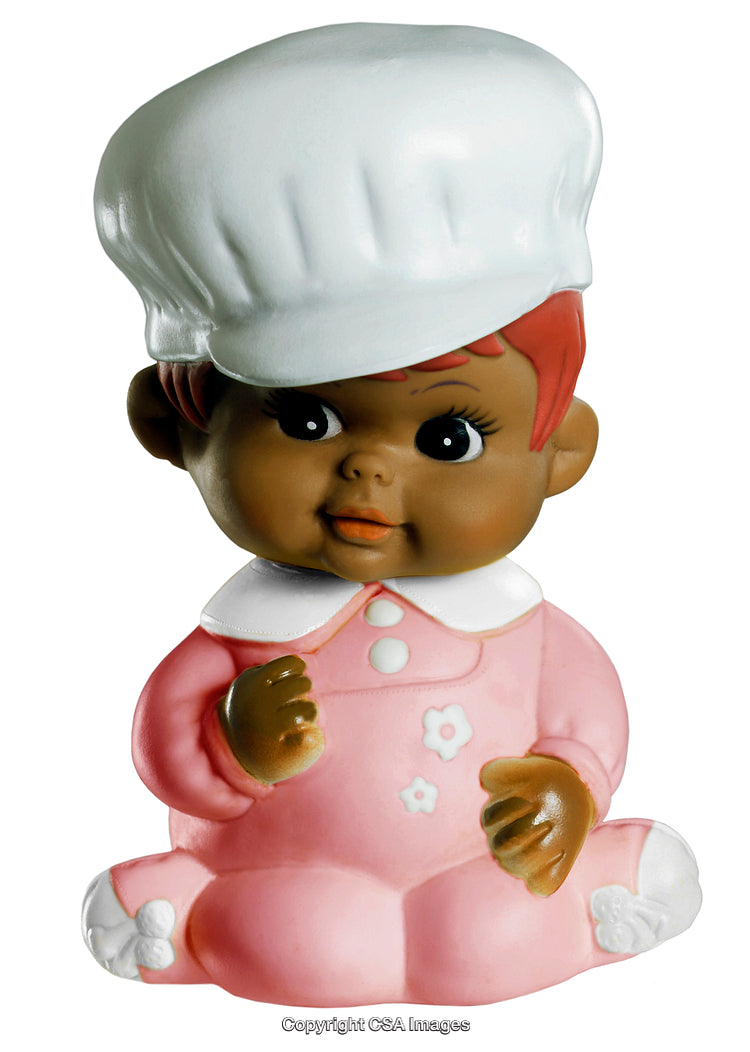 Adorable Baby Figurine Wearing Chef Hat and Pink Outfit