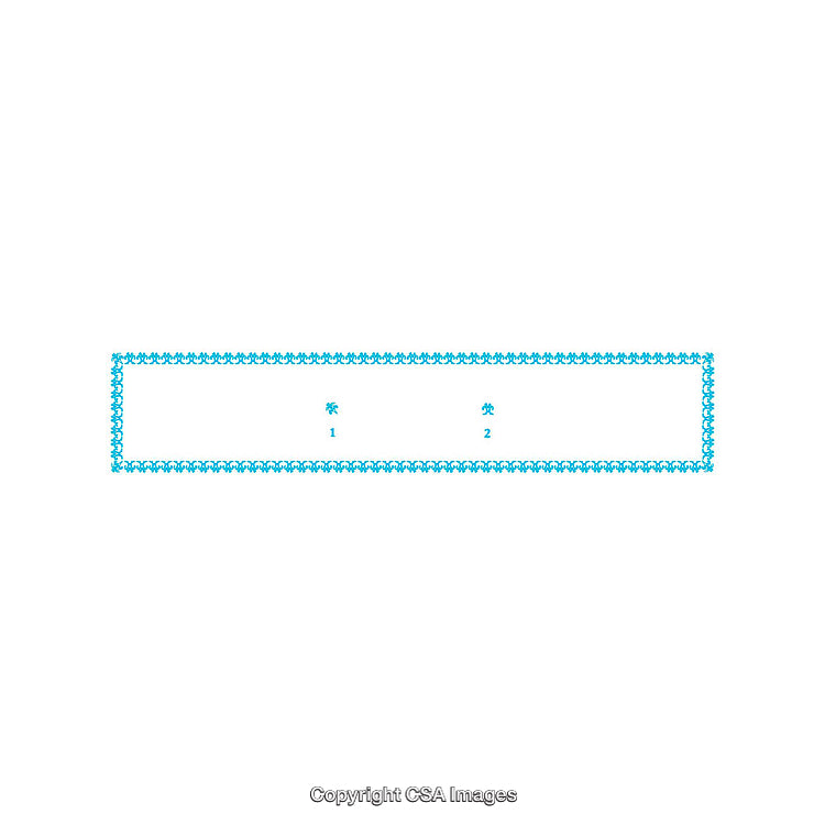 Blue Decorative Banner with Symmetrical Elements and Ornate Floral Frame