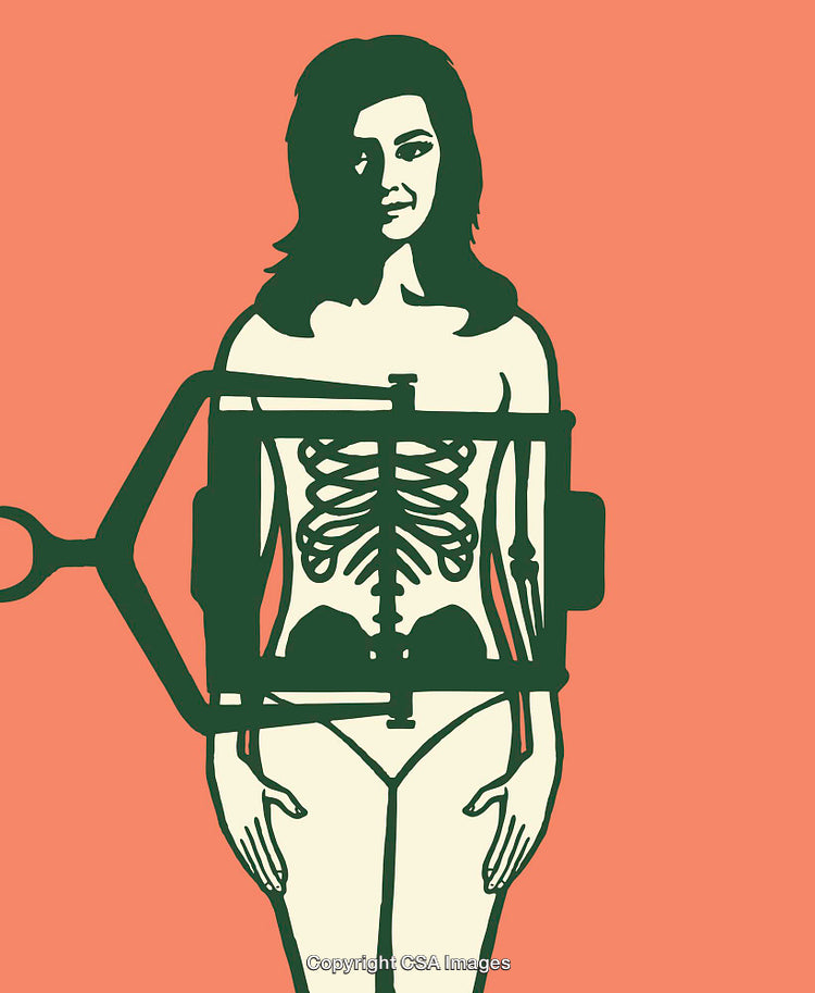 Abstract Human Anatomy Illustration Highlighting Ribcage and X-Ray Details