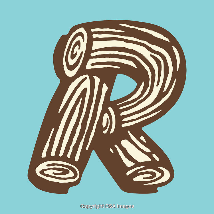 Wooden Textured Letter R Artwork on Blue Background