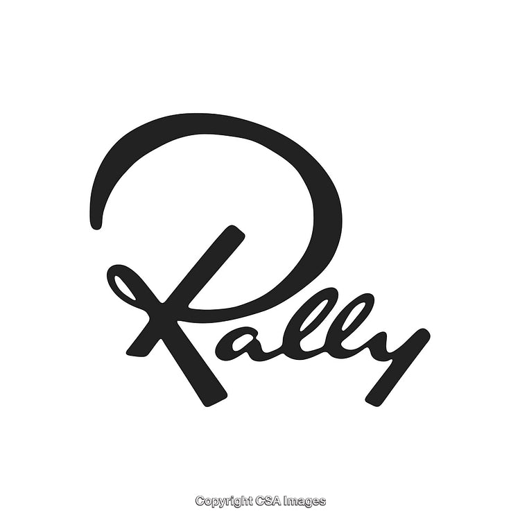 Stylish Calligraphy Logo Featuring the Word Rally in Black on White Background