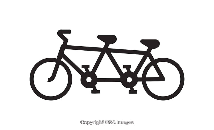 Black and White Line Art Illustration of a Tandem Bicycle