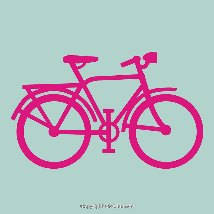 Pink Bicycle Line Art Illustration on Light Blue Background
