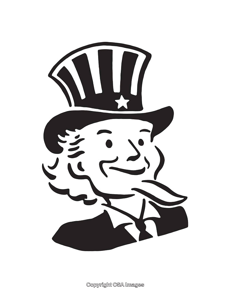 Black and White Comic Line Art of a Patriotic Character Illustration