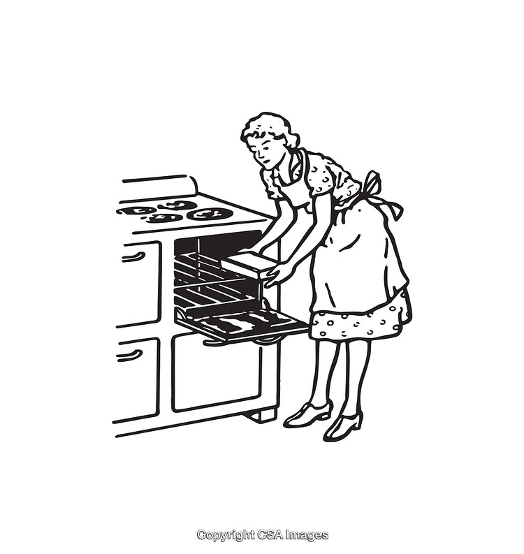 Vintage Line Art of a Woman Baking in the Kitchen
