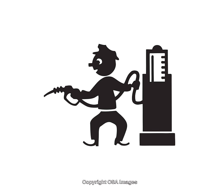Retro Fuel Station Worker Operating a Vintage Gas Pump Illustration