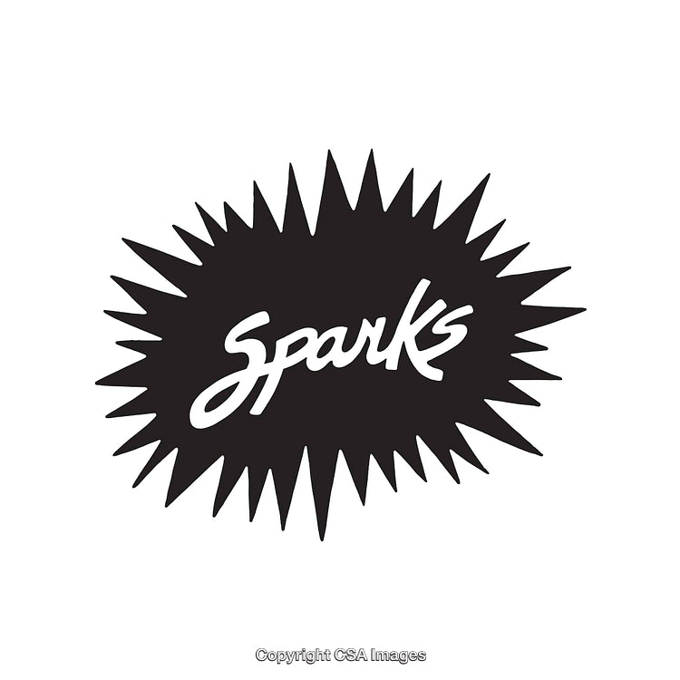 Black and White Illustration of the Word 'Sparks' in a Burst Design