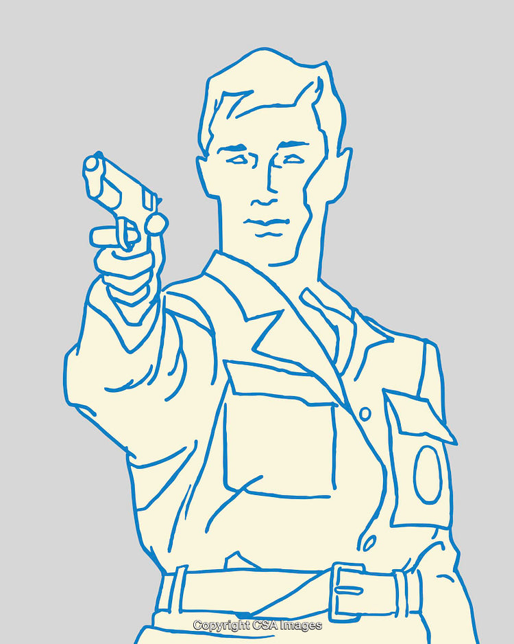 Color Line Art Illustration of a Character Aiming a Gun