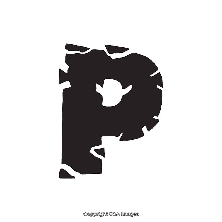 Distressed Black Letter P Design Isolated on White Background
