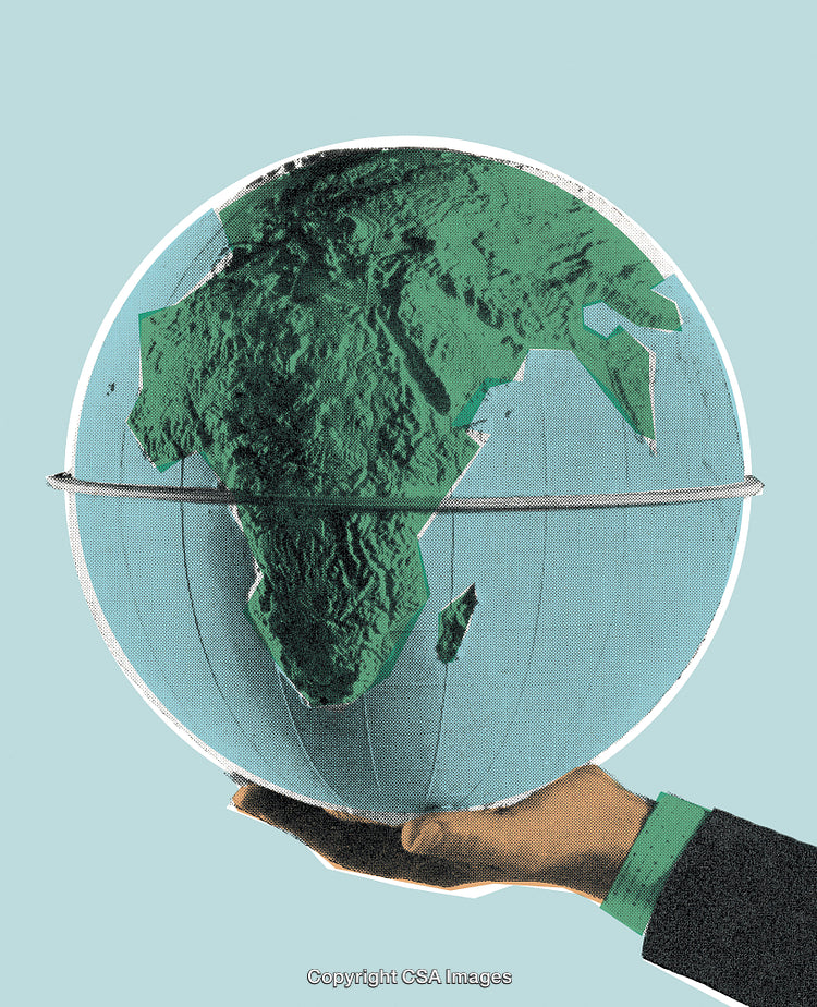 Hand Holding Globe Showing African Continent with Retro Stylized Effect