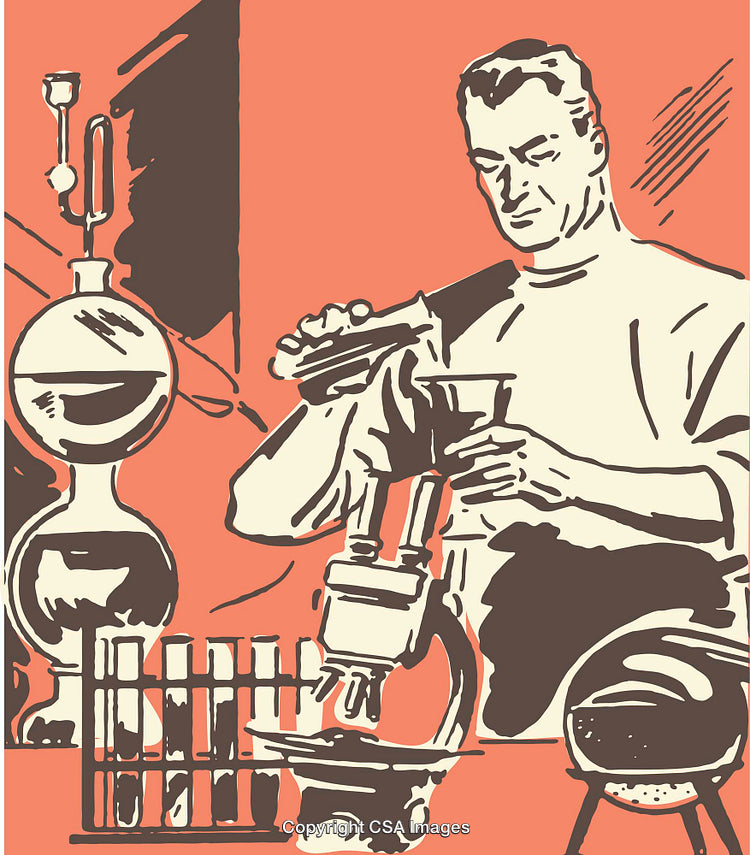 Scientist Performing Experiments in Laboratory with Glassware and Equipment