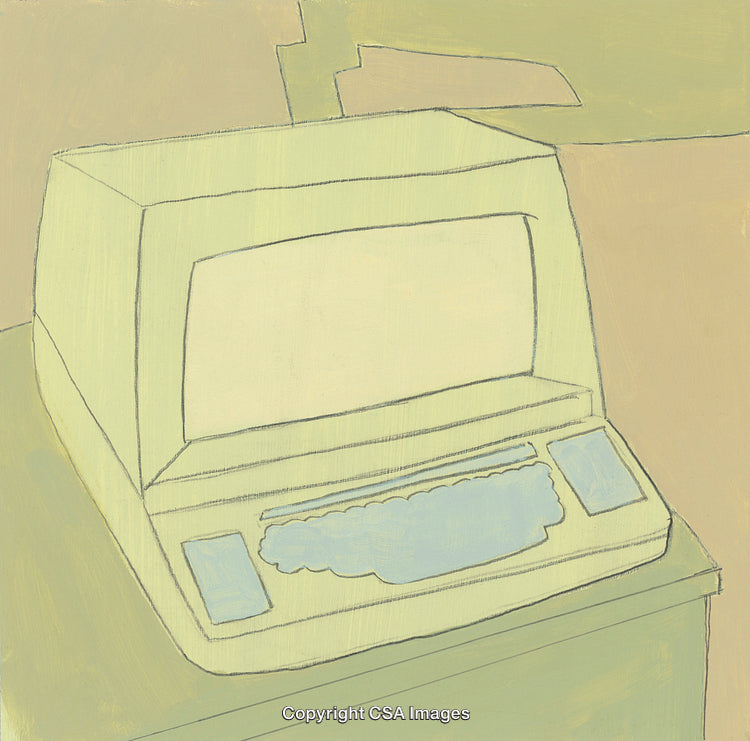 Vintage Computer Illustration with Minimalist and Pastel Art Style
