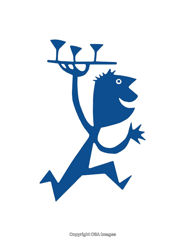 Blue Silhouette of a Character Running Carrying Glasses on a Tray