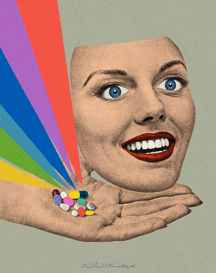 Surreal Portrait of Woman Illustrating Psychedelic Imagery and Medical Themes