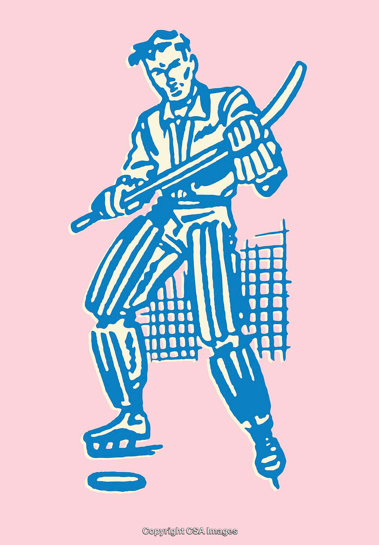 Vintage Line Art Illustration of a Hockey Player in Action