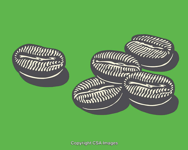 Stylized Coffee Beans Illustration on a Bright Green Background