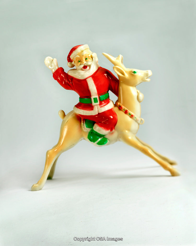 Vintage Santa Claus Riding a Reindeer Christmas Figurine Decoration