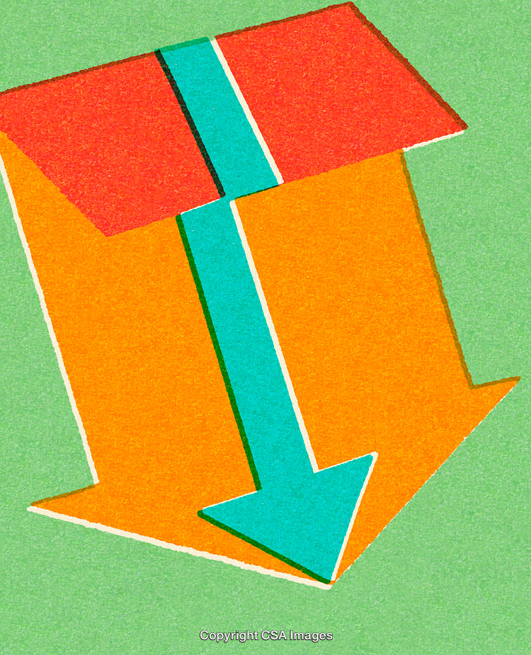 Colorful Illustration Featuring Arrow Symbol in Geometric Composition