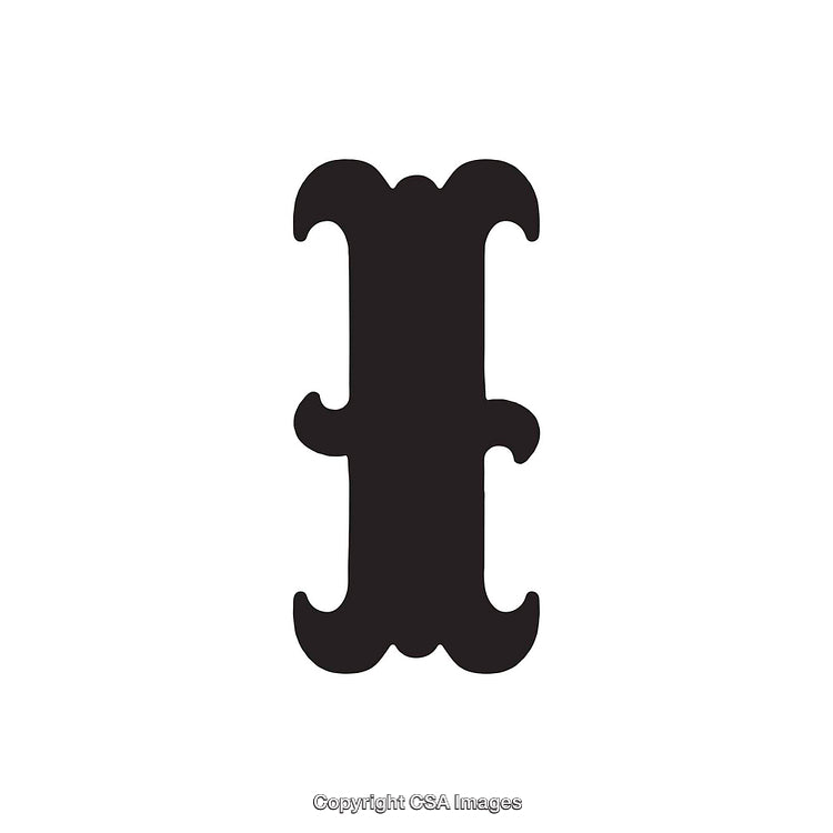 Stylized Black Letter I With Ornamental Details Isolated on White