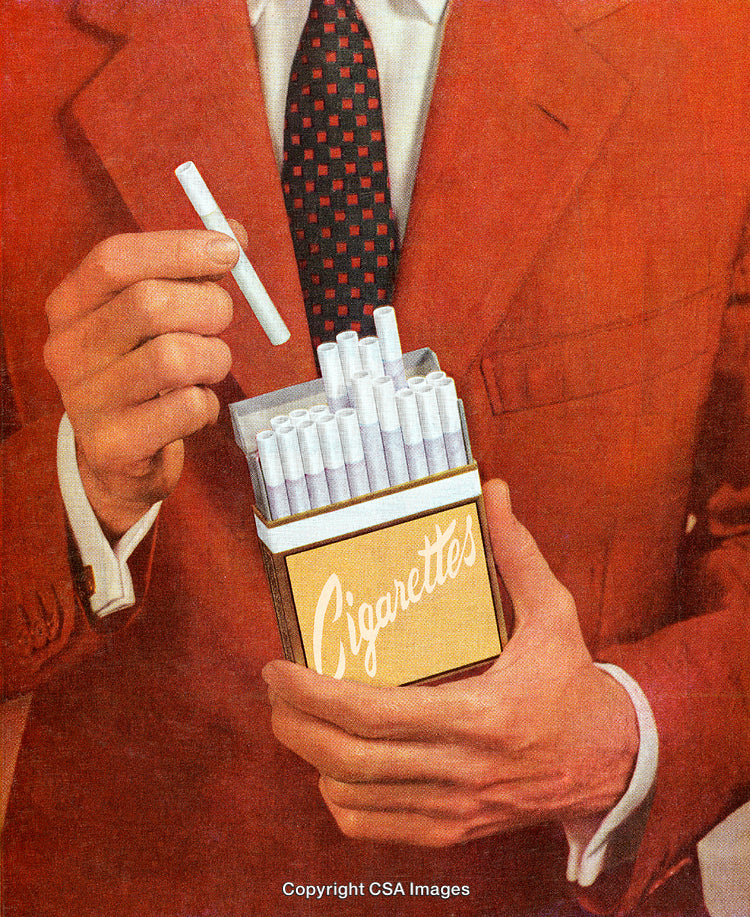 Retro Illustration of a Pack of Cigarettes Held by a Man