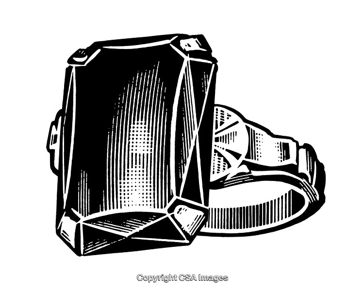 Elegant Black and White Engraving of a Vintage Ring Design