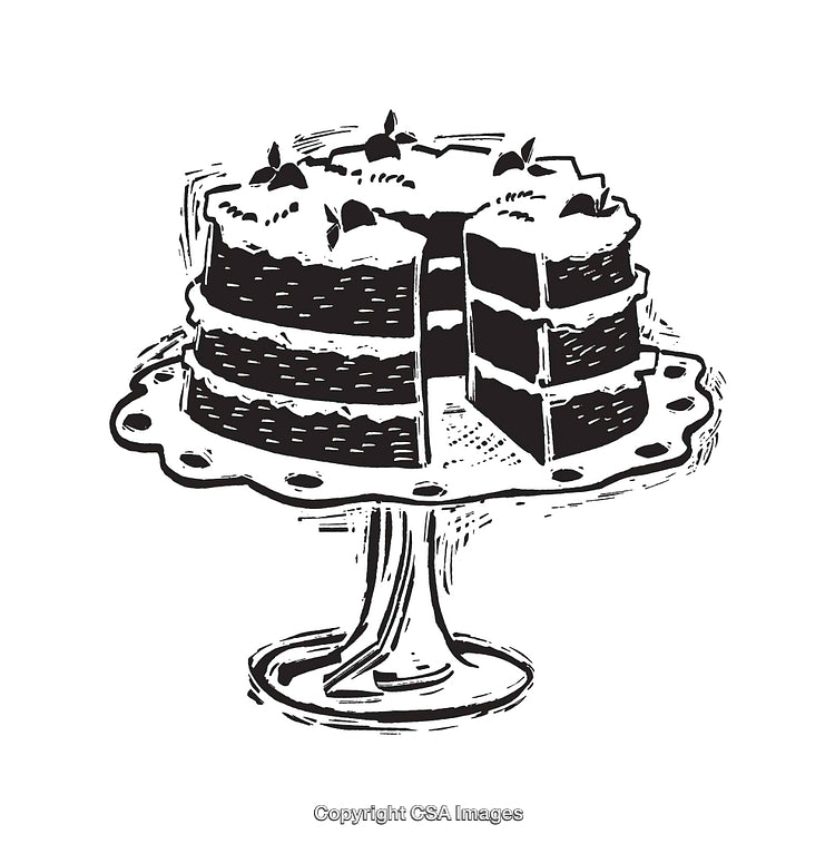 Black and White Line Art Illustration of a Layered Cake on Stand
