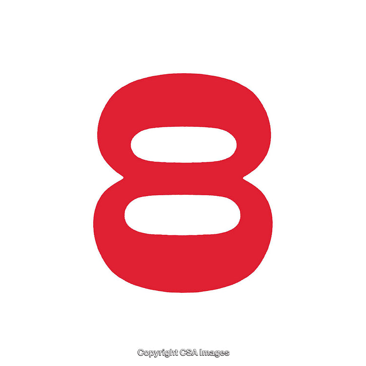 Red Number Eight on a White Background in Bold Design