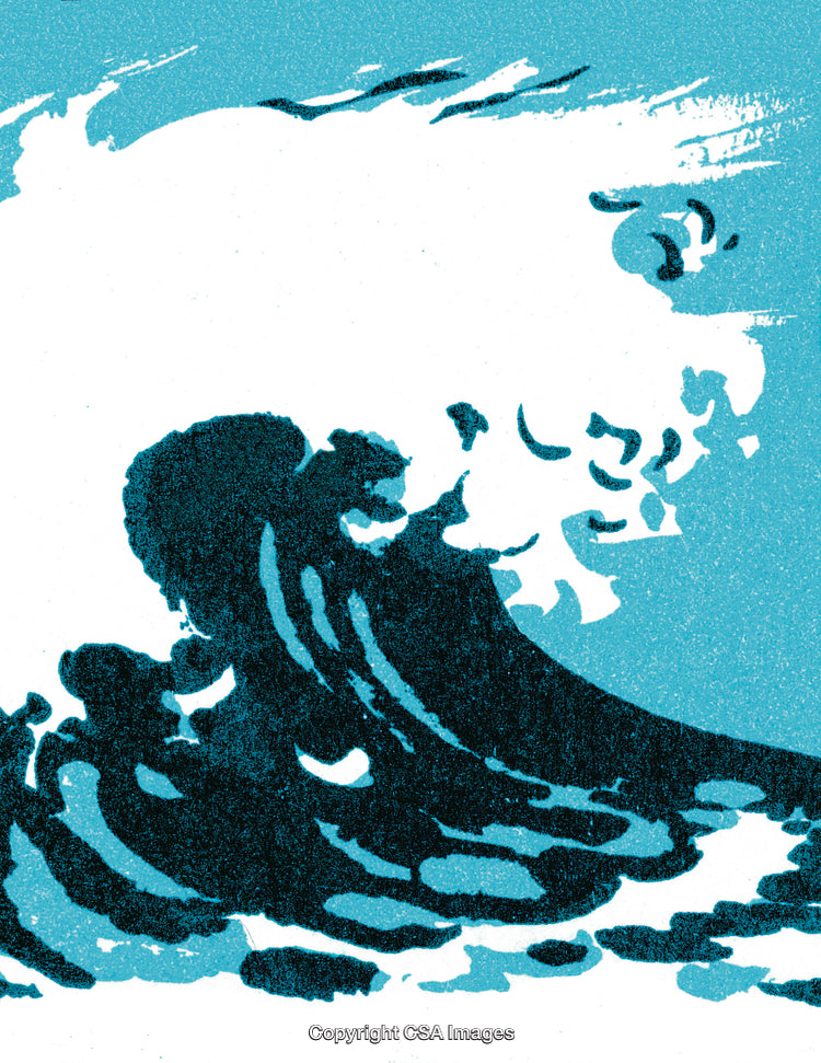 Stylized Abstract Illustration of a Turbulent Blue Sea Wave