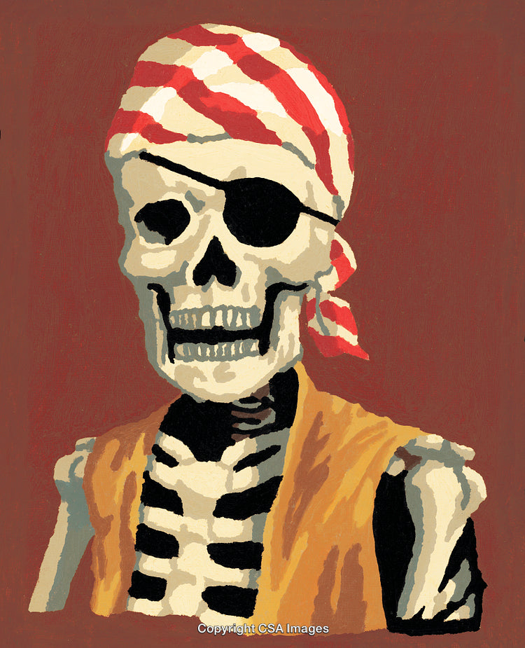 Colorful Paint By Numbers Pirate Skeleton with Eye Patch and Bandana