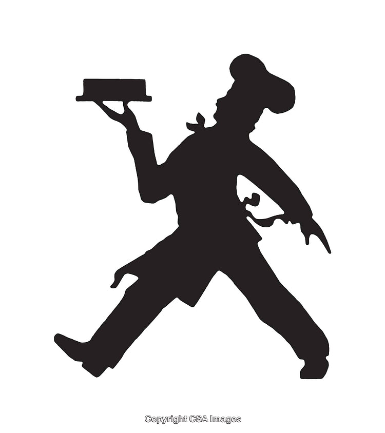 Silhouette of a Chef Holding a Serving Tray in Motion