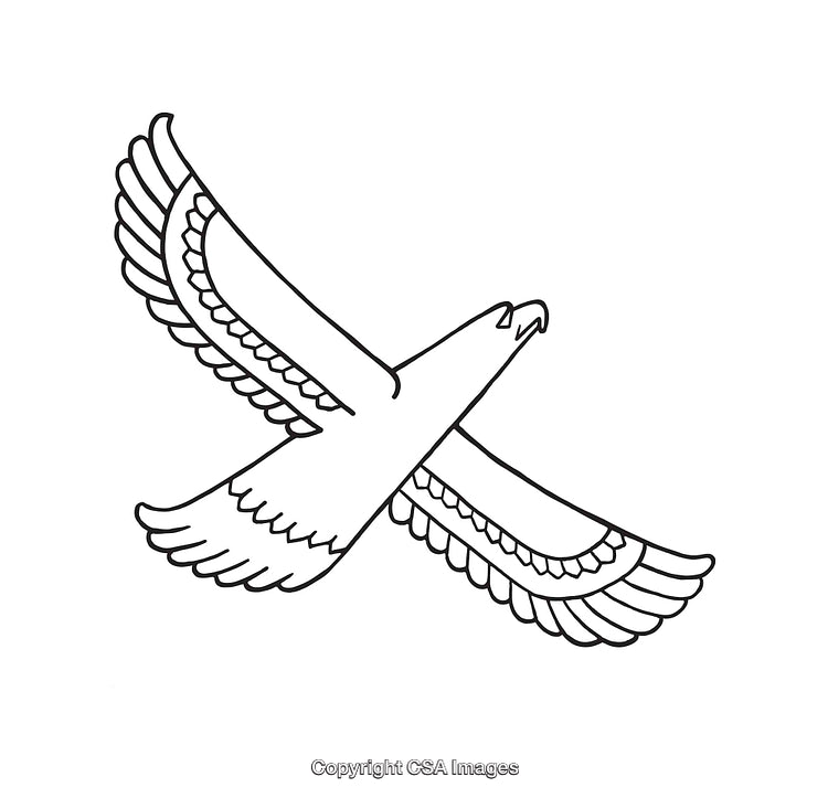 Black and White Line Art Illustration of a Soaring Eagle