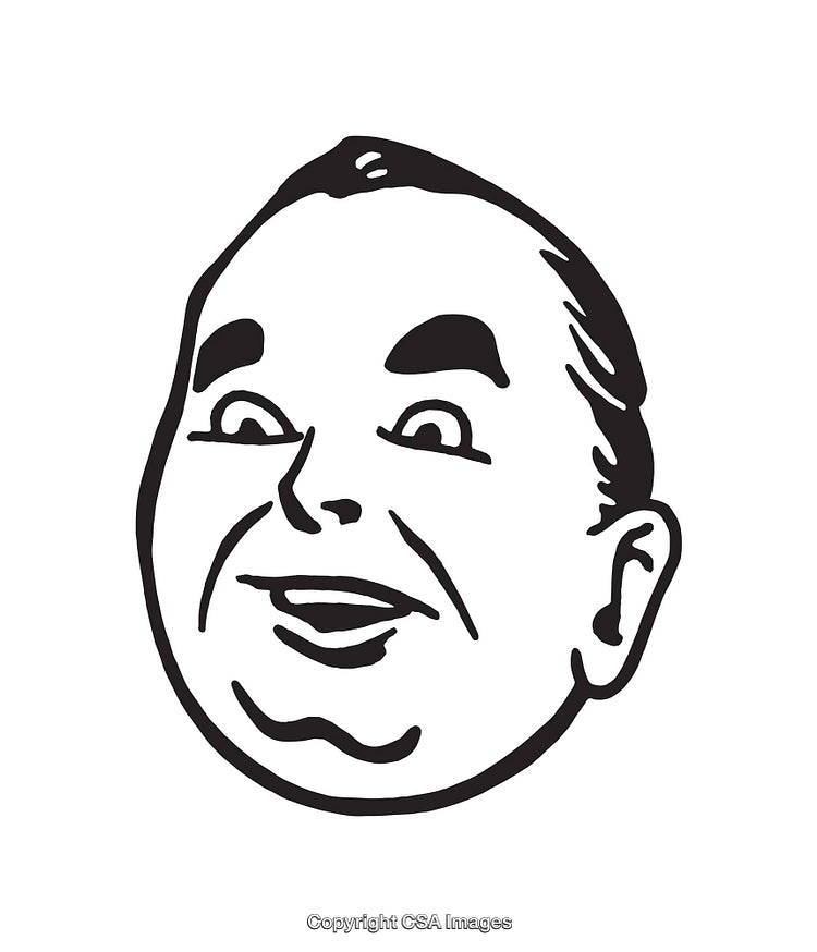 Vintage Black and White Smiling Man Illustration in Line Art Style