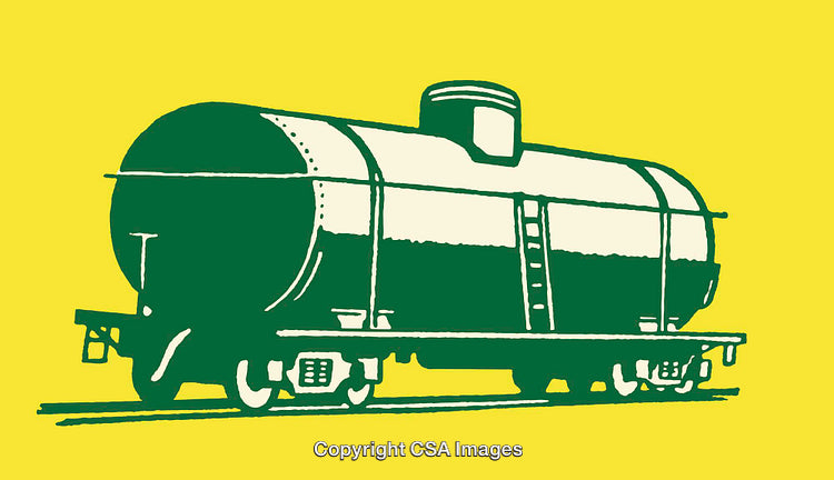 Green Tanker Car Line-Art Illustration on Yellow Background