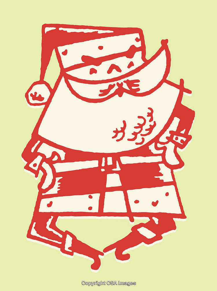 Whimsical Santa Claus Illustration in Stylized Red and Cream Design