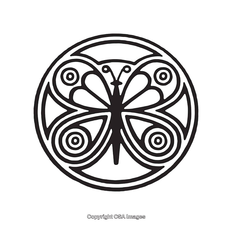 Butterfly Motif with Symmetrical Artistic Patterns in Black and White