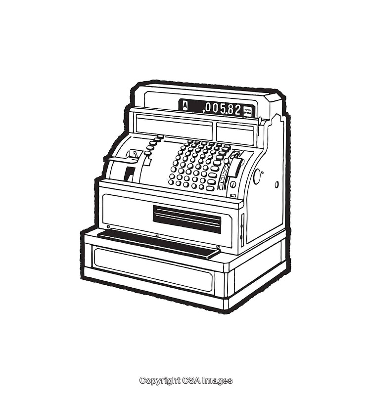 Vintage Cash Register Line Art Illustration in Black and White