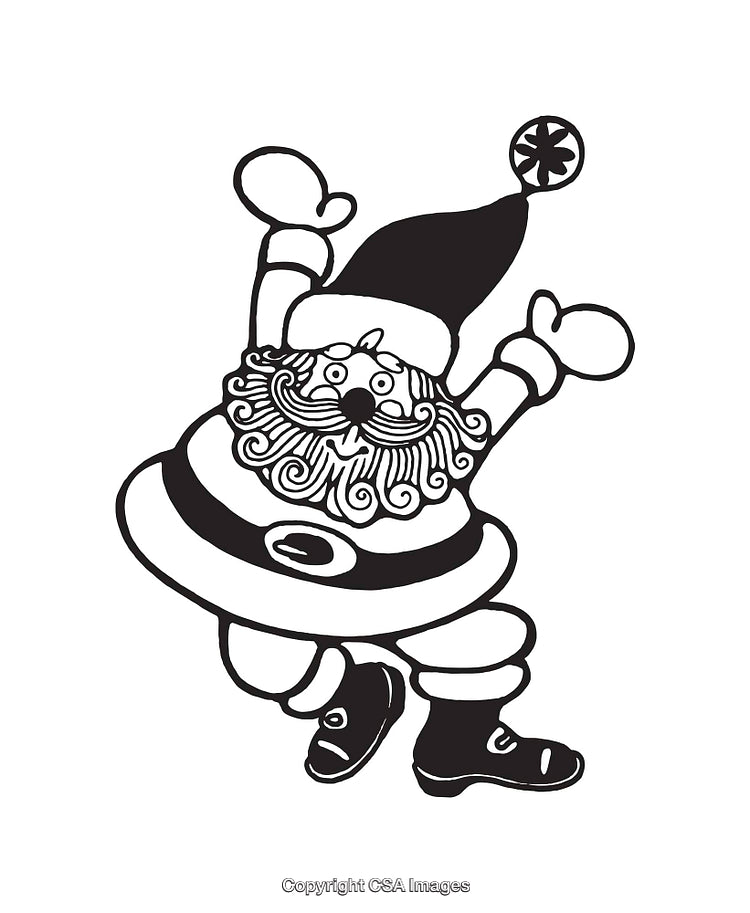 Joyful Santa Claus Line Art Illustration in Black and White